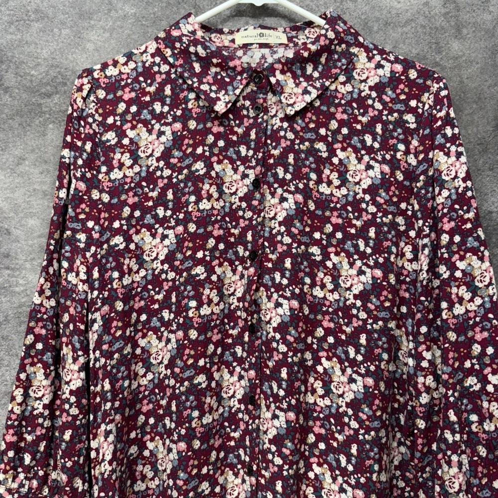 Natural Life Twiggy Mini Shirt Dress Size XL Burgundy Ditsy Floral 3/4 Sleeve - Picture 2 of 12